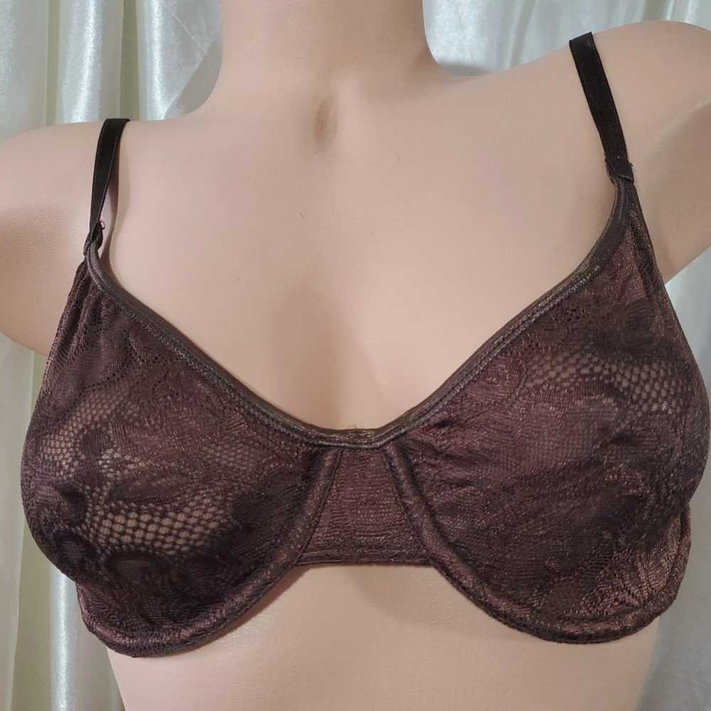 Vintage WARNERS Underwire Unlined Bra BROWN NAKED LACE Natural Support 36C